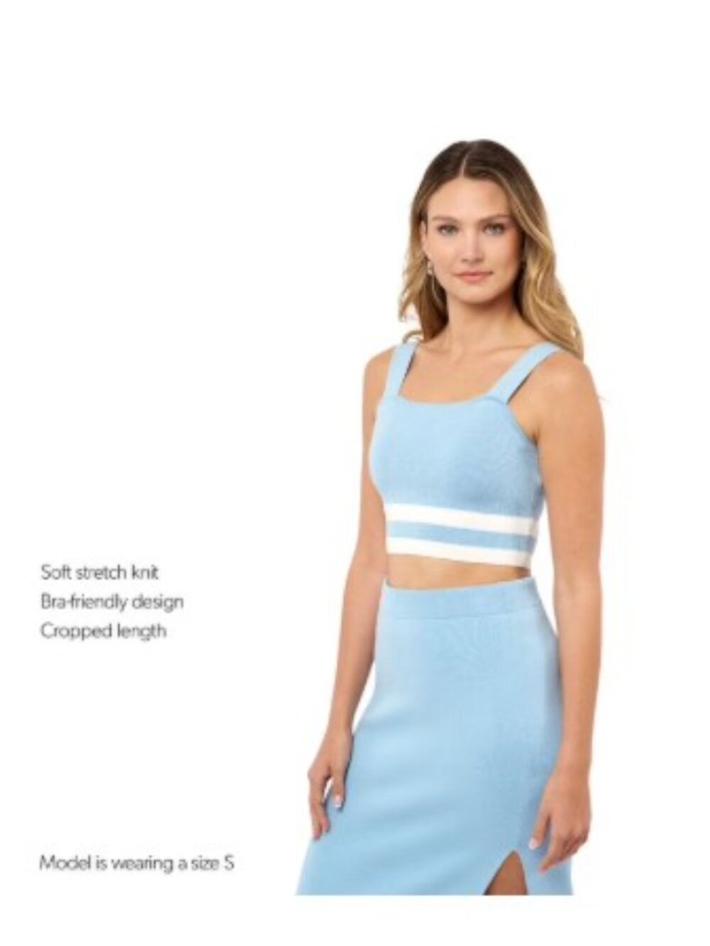 Light Blue Ribbed Square-Neck Crop Top - Picture 4 of 4